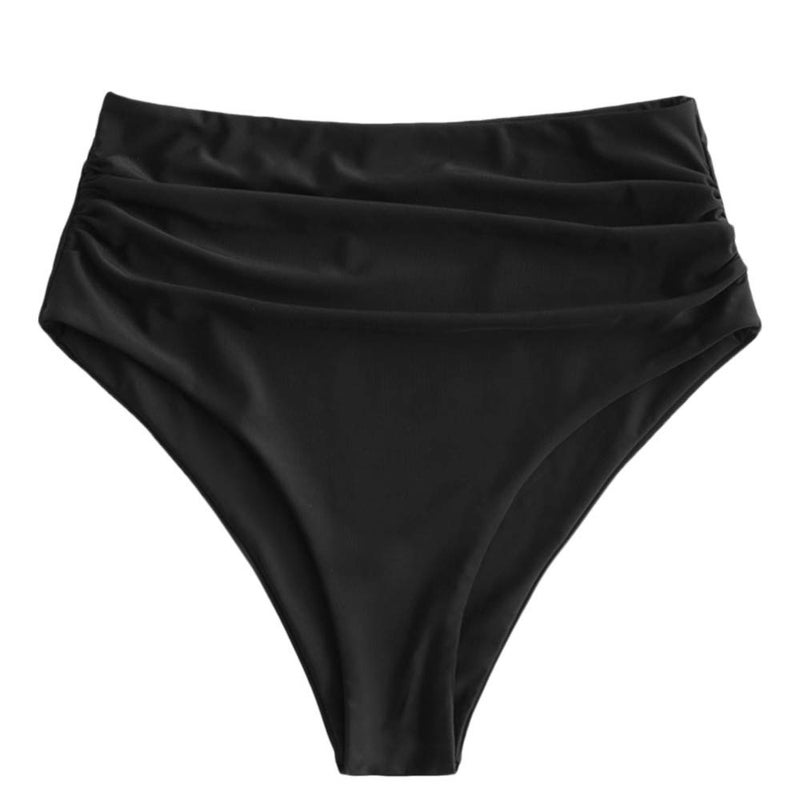 ZAFUL Women High Waisted Bikini Bottoms Ruched Swimsuit Bottom Tummy Control Bathing Suit Bottoms Black XL - Image 1